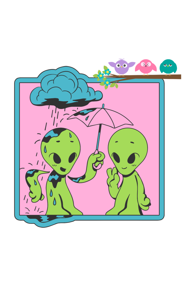 Men's Alien Couple in Rain Oversized T shirt