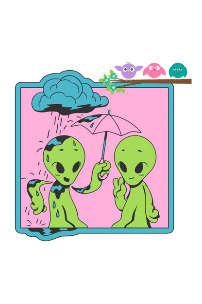 Men's Alien Couple in Rain Oversized T shirt