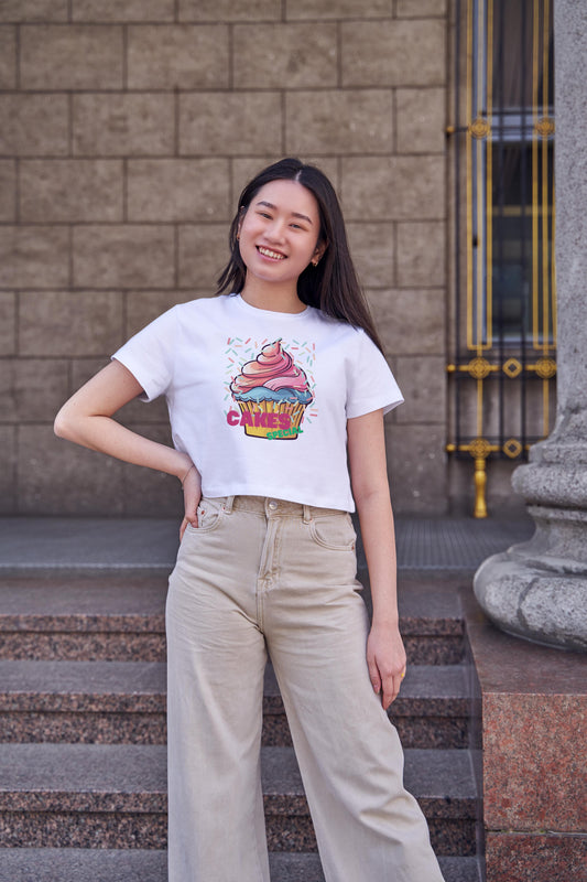 Women's Round Neck Cake Special Crop Top