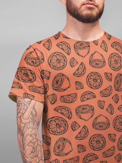 Men's All Over Print Peach Lime T-shirt