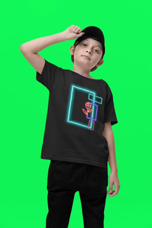 Kid's Glowing Rectangle With Rose Unisex T-shirt