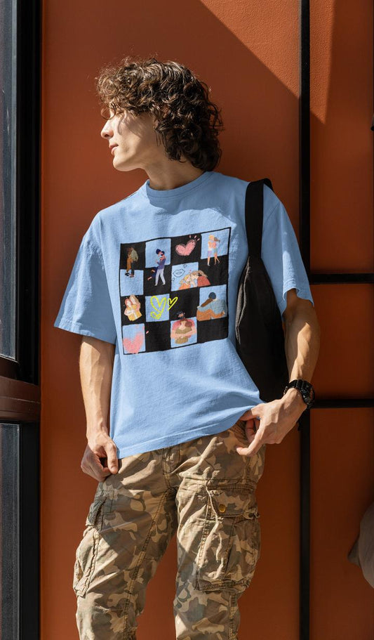 Men's Chess Board Hugs N Kisses Oversized T shirt