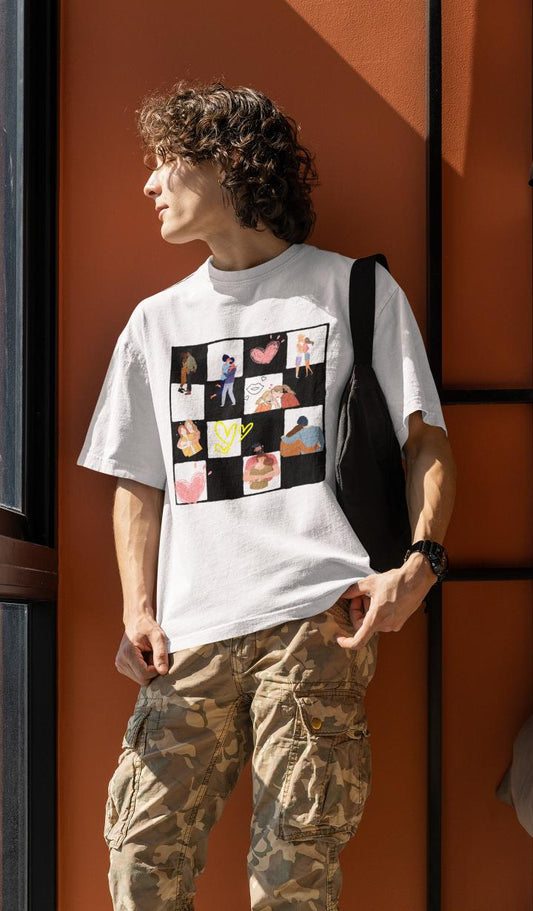 Men's Chess Board Hugs N Kisses Oversized T shirt