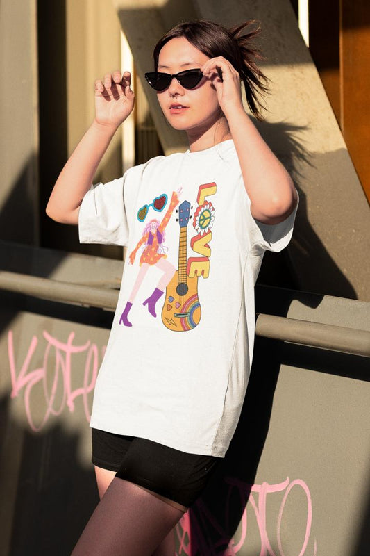 Women's Love for Guitar Oversized T shirt