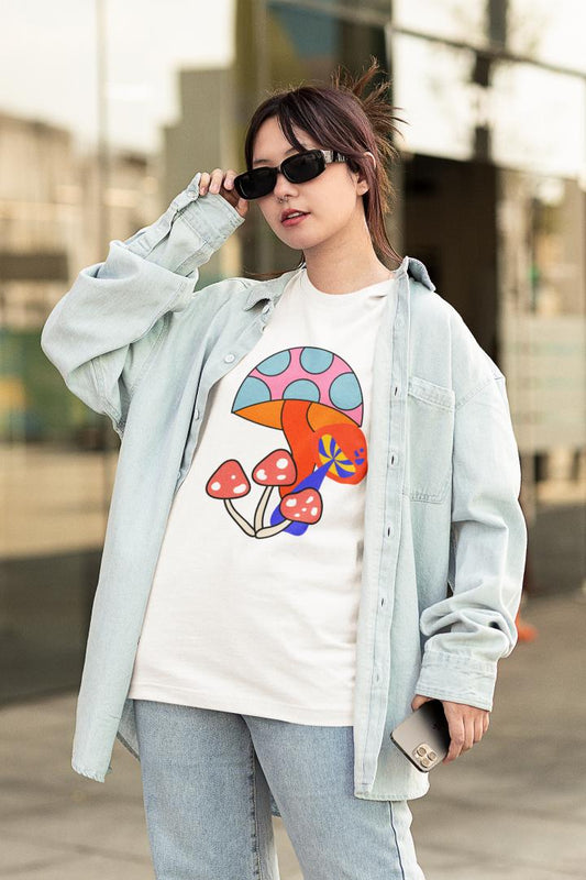 Women's Vibrant Mushroom Oversized T shirt