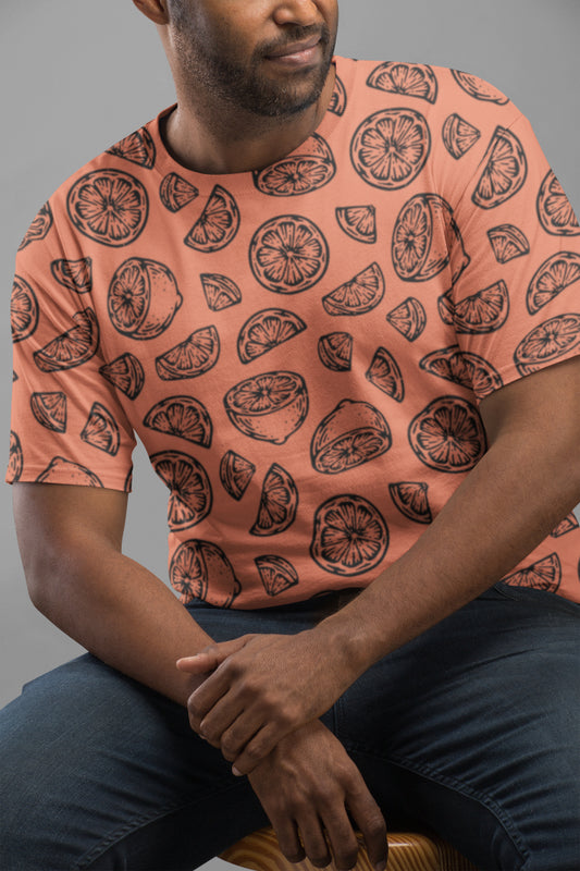 Men's All Over Print Peach Lime T-shirt