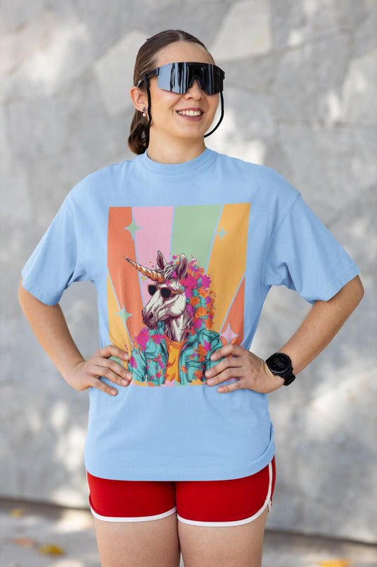 Women's Abstract Color Unicorn Oversized T shirt