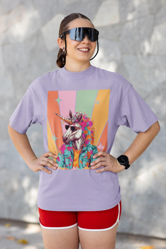 Women's Abstract Color Unicorn Oversized T shirt