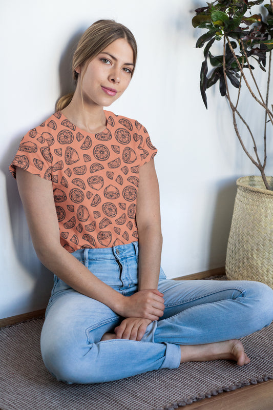 Women's Peach Lime All Over Printed T-shirt