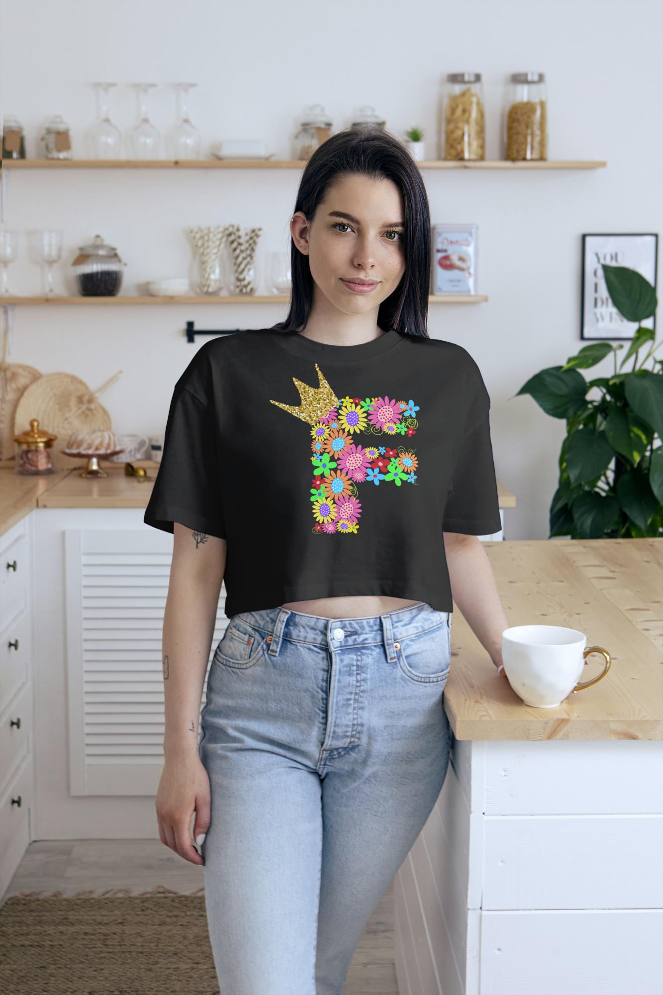 Women's Floral Alphabet F Crop Top