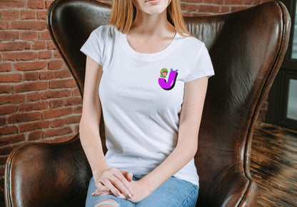 Women's Letter J Pocket Print T-shirt