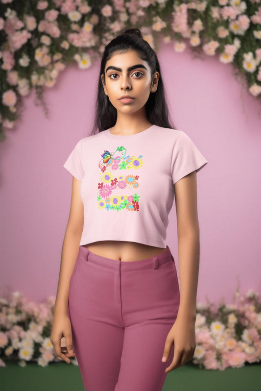 Women's Floral Alphabet E Crop Top