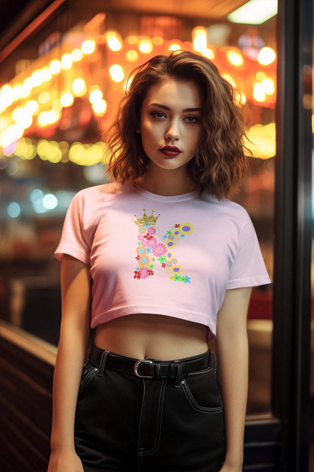 Women's Floral Alphabet K Crop Top