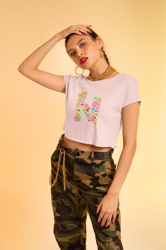 Women's Floral Alphabet N Crop Top