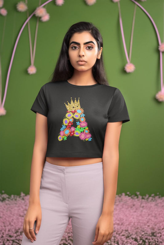 Women's Floral Alphabet A Crop Top