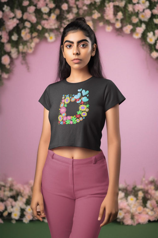 Women's Floral Alphabet D Crop Top