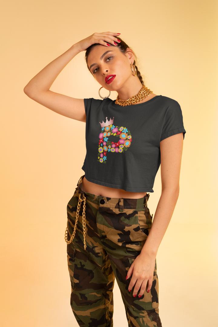 Women's Floral Alphabet P Crop Top