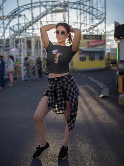 Women's Floral Alphabet T Crop Top