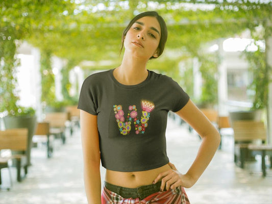 Women's Floral Alphabet W Crop Top