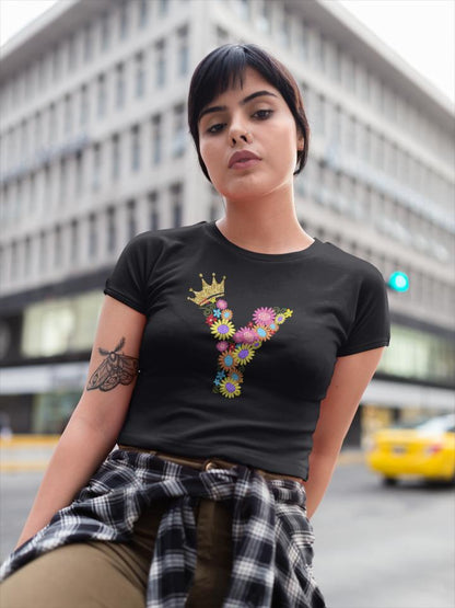 Women's Floral Alphabet Y Crop Top