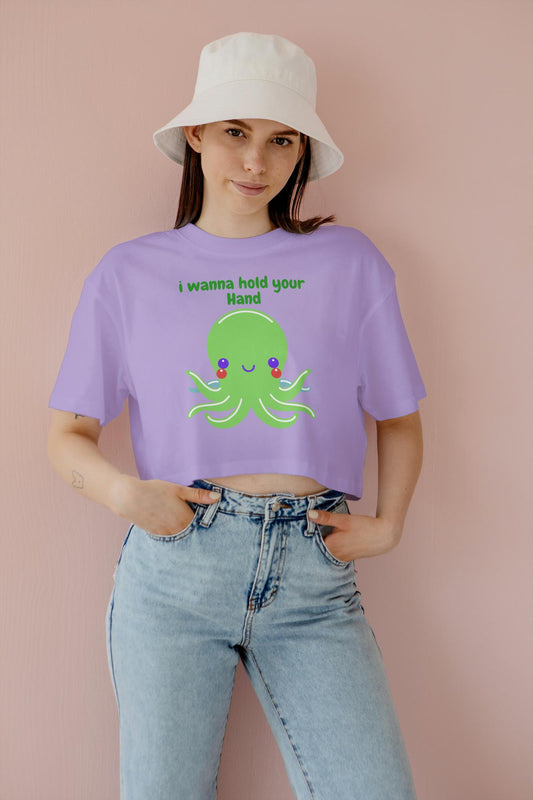 Women's Round Neck Octopus Crop Top