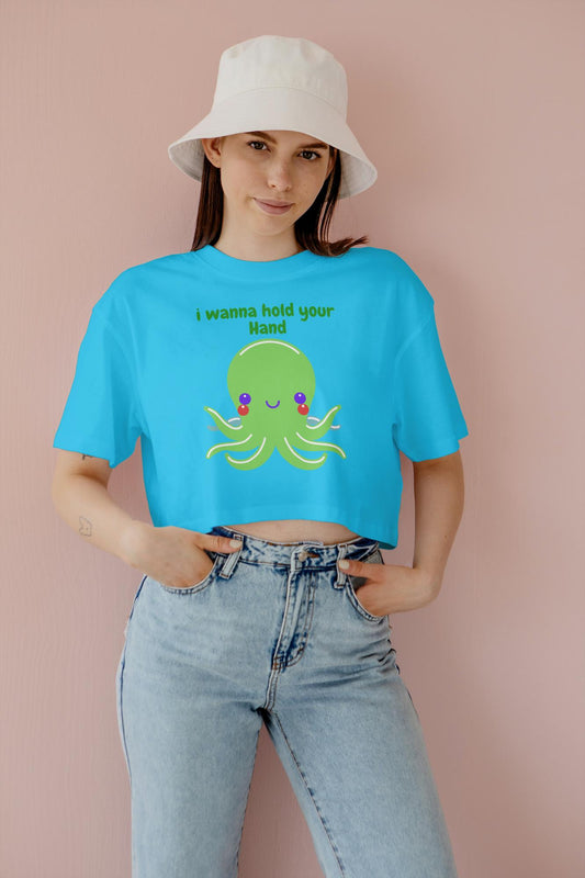 Women's Round Neck Octopus Crop Top