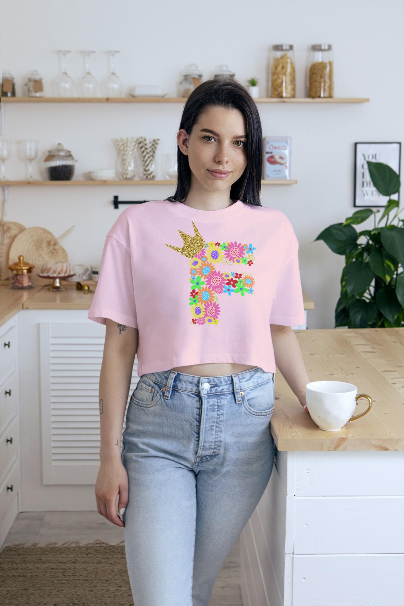 Women's Floral Alphabet F Crop Top